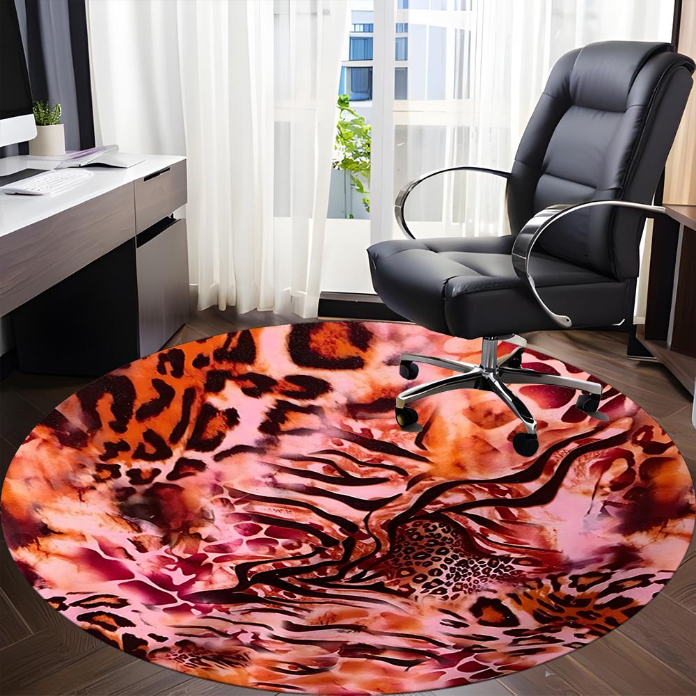 1 Stück Runde Teppich mit Leopardenmuster für das Büro, Rutschfest, Weich und Langlebig, Büroteppich zur Innendekoration, Perfekt für das Büro, Schöne Dekoration yy26032306