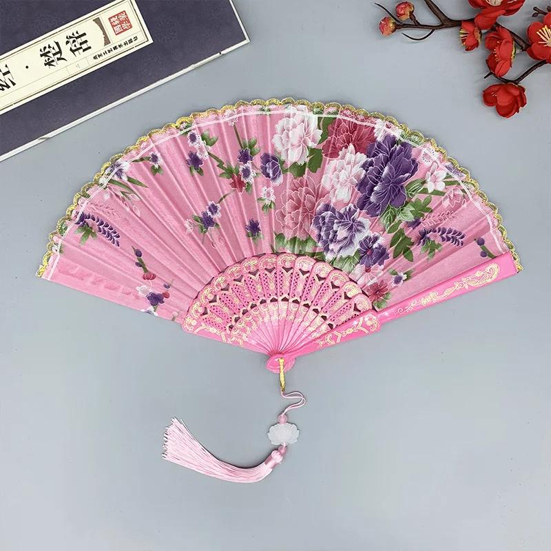 Evantaie din Pânză de Mătase cu Margine Aurie Evantai de Dans Tradițional Chinezesc Evantai Stil Chinezesc Evantai Pliabil Decorativ Personalizat Lucrat Manual