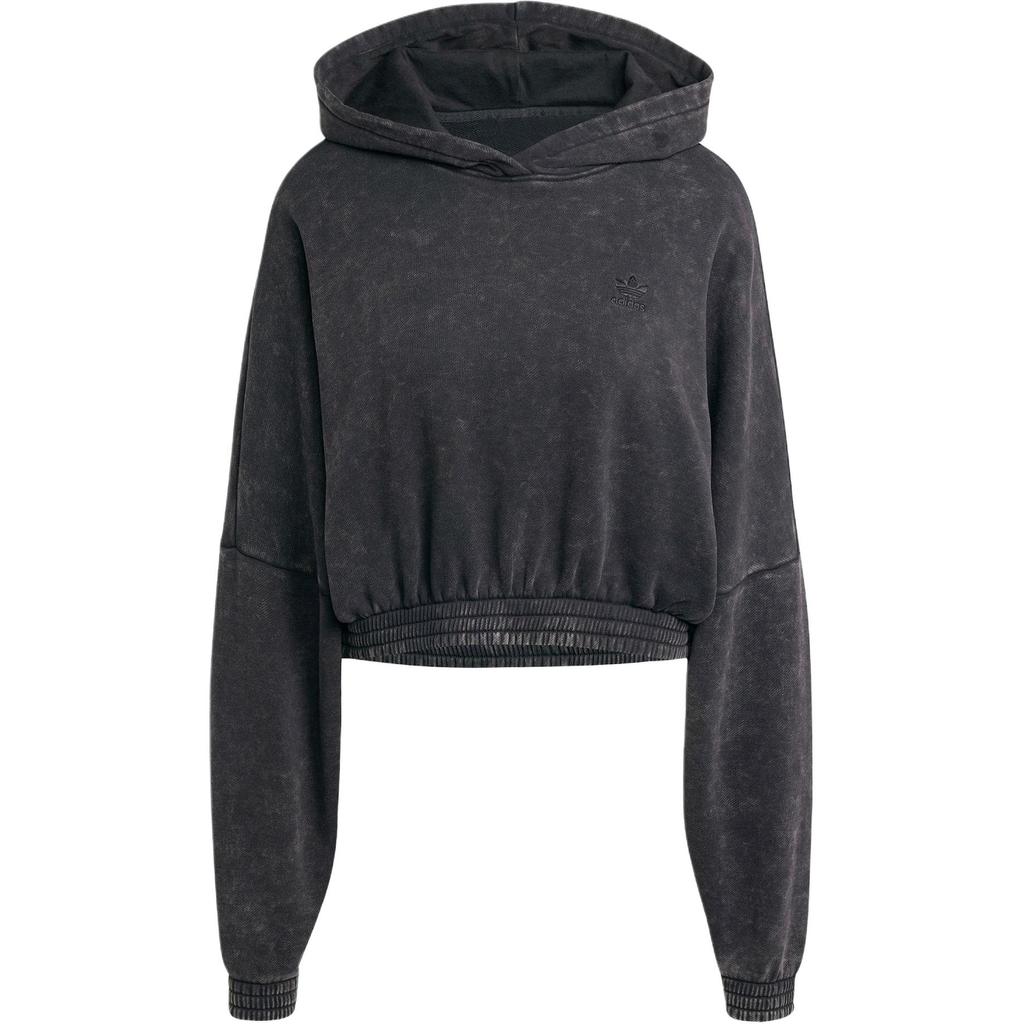 Adidas Originals Crop Hoodie Acid-Wash Solid Color Soft Loose Casual Hooded Long Sleeve Sweatshirt Women Hoodies Black JJ0333