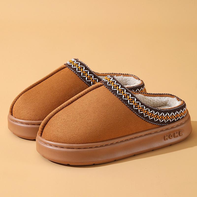 Fashion Winter Warm Home Cotton Slippers Women 2025 Soft Bottom Platform Plush Slides Woman Plus Size Eva Thick Sole House Shoes 36-45