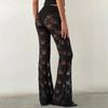Women 's Gothic Flare Pants Sheer Lace Leggings High Waist Bell-Bottoms Trousers Streetwear