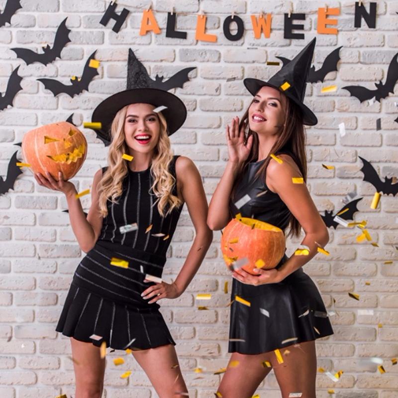 3pcs/set Halloween Witch Hat Black Folds Wizard Hats Halloween Decorations Masquerade Party Carnival Costume Cosplay Props TMZ