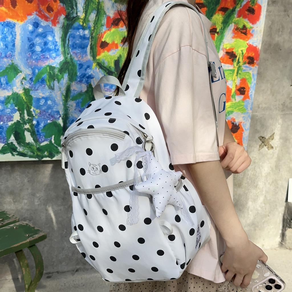 Schoolbag Korean Polka Dot Backpack Female Students Daily Large Capacity Lightweight School Bag Junior High School Students ins Travel Backpack