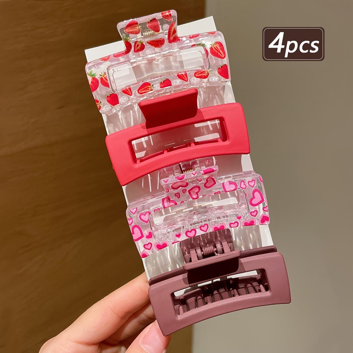 

4pcs Women S New Fashionable Solid Color, Love Polka Dot Print Medium Square Hair Clip, Suitable for Daily Half-Tied Ponytail Hair Clips