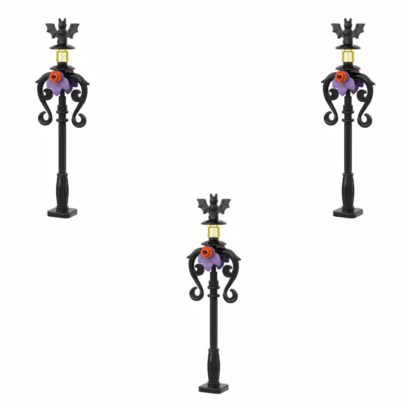MOC Steine Mittelalter Alchemie Raum Küche Zauberer Trank Bausteine Teufelsquelle Schloss Straßenlaterne Hexen Figuren Szene Schädel