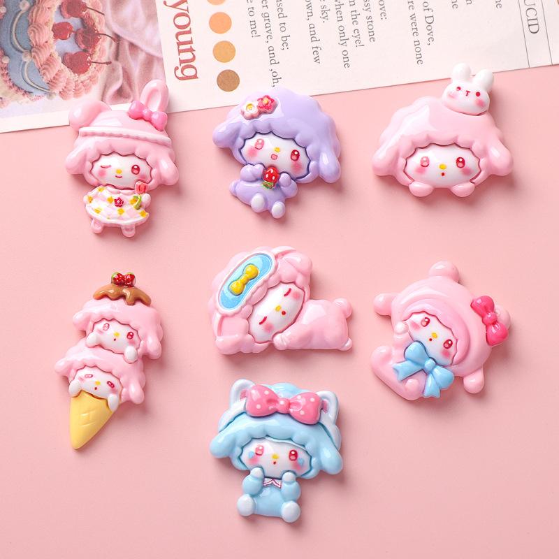 10 Pcs Cute Surface Cartoon Pink Little Sheep Ice Cream Resin Scrapbook Diy Jewelry Wedding Children Hairpin Accessories A66