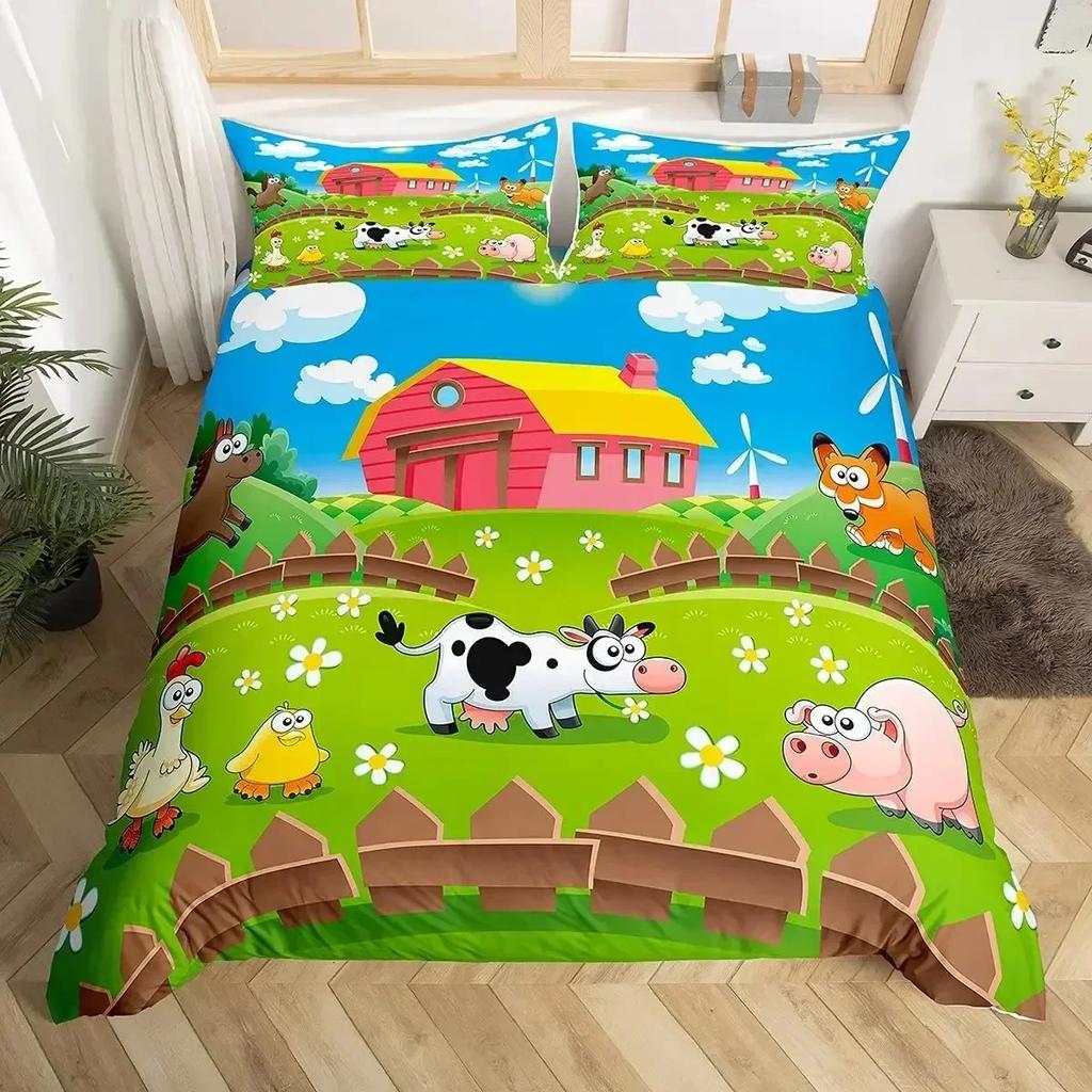 Top Milk Cow Duvet Cover King Queen Size Cute Cartoon Cows Bedding Set For Kids Farmhouse Rustic Animal Polyester Quilt Cover