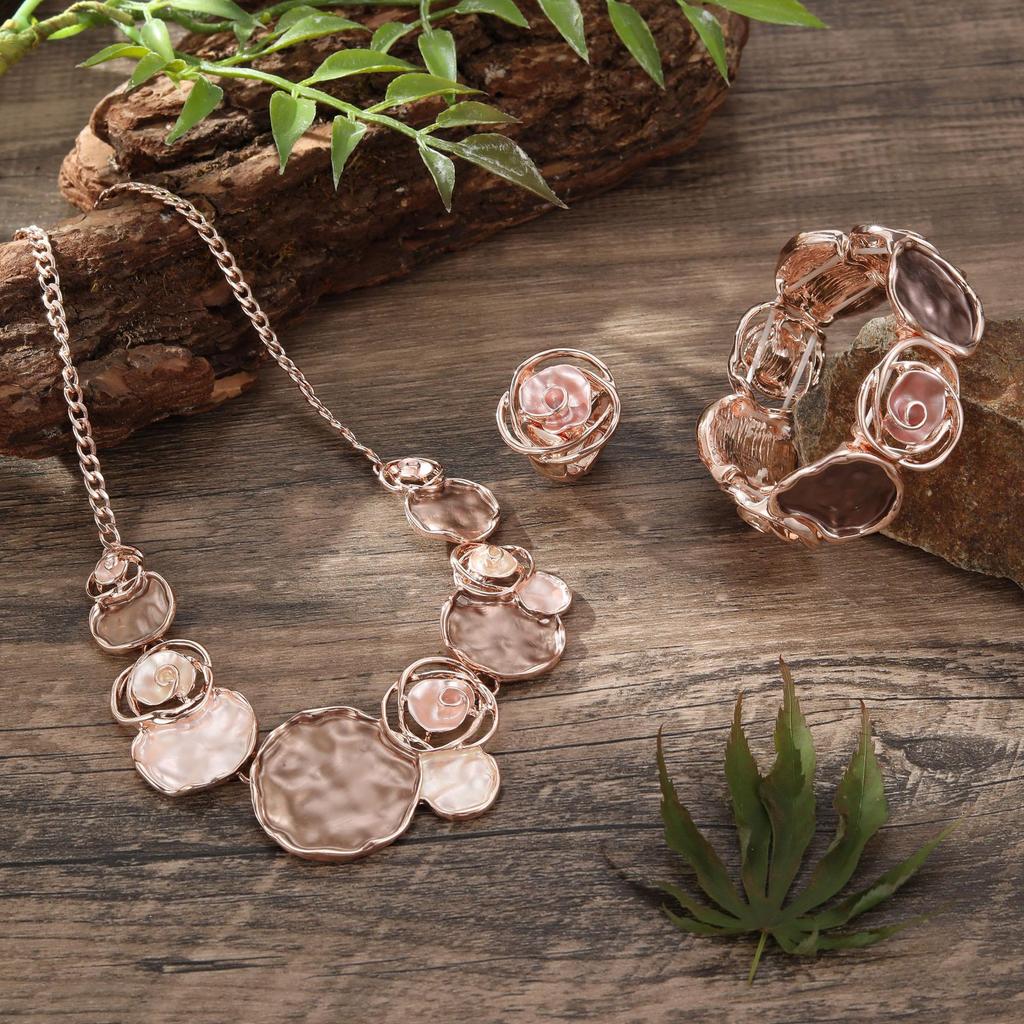 Color painting oil rose ring bracelet necklace set women's banquet high-end jewelry set