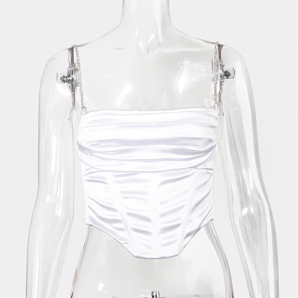 Diamond Chain Sling Female Slim Solid Color Corset Sexy Sleeveless Vest Top Female In Europe and America