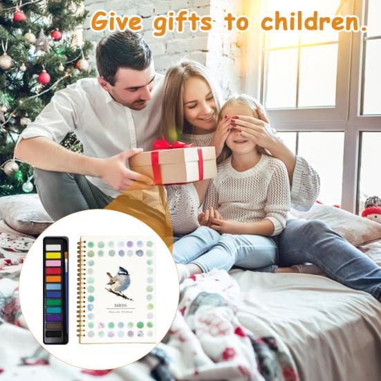 Watercolor Workbook with 12 Colors Pigment Step-by-Step Animal Flower Painting Guide Paper Coloring Book for Learning Techniques Stress Relief