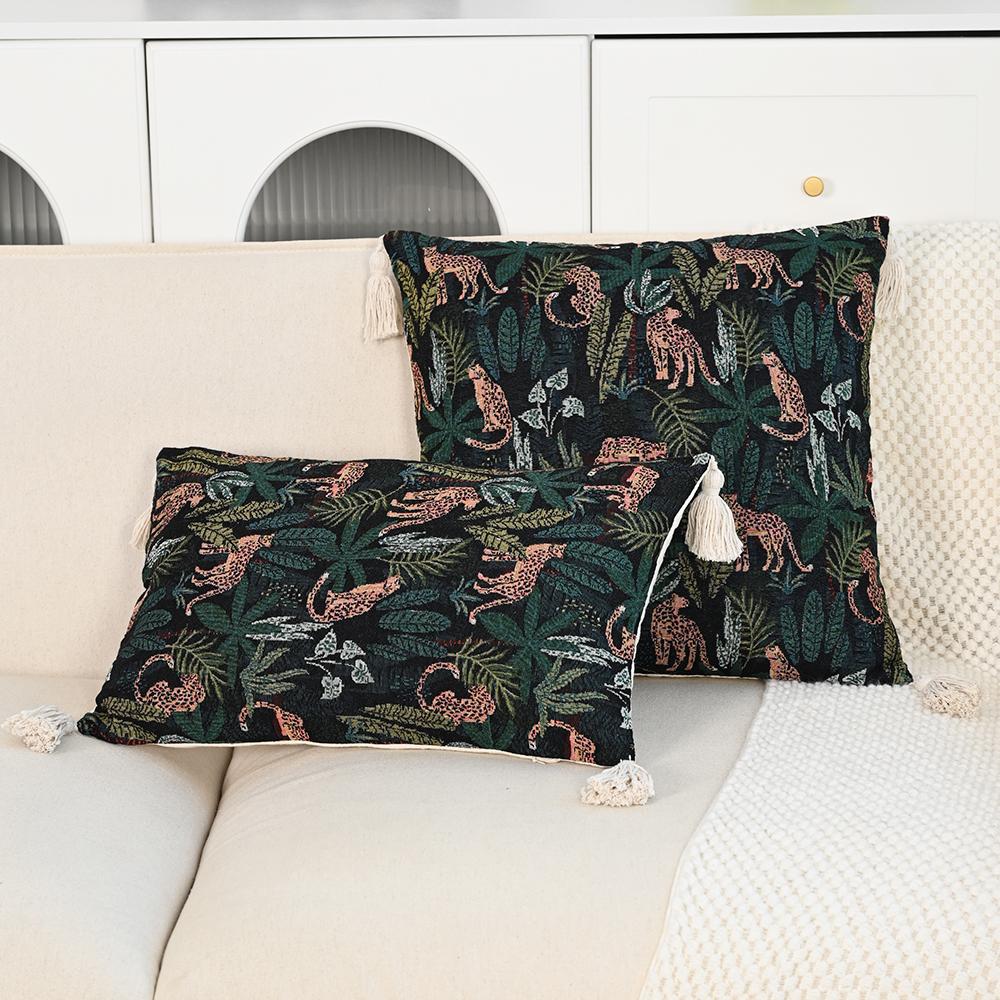 BUYNOW Woven Animal Floral Jacquard Pillowcase Vintage American Bohemia Style Living Room Sofa Cushion Cover Home Bedroom Decor