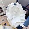 Women's Chic French White Short-Sleeve Shirt with Turn-Down Collar - Elegant Summer Design