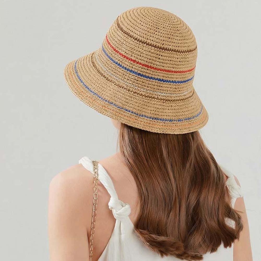 Hollow Out Knitted Bucket Hat Temperament Sun Protection Cap Colorful Striped Fisherman Hat Spring