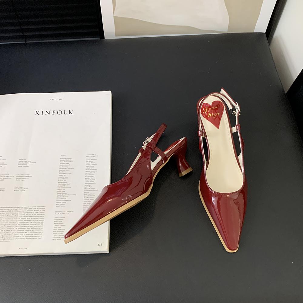 fashion Sexy Women Sandals Round Toe Summer Dress Shoes Thin Mid Heels Black Beige Red Back Strap New Arrivals 2024 Party Pumps Wedding