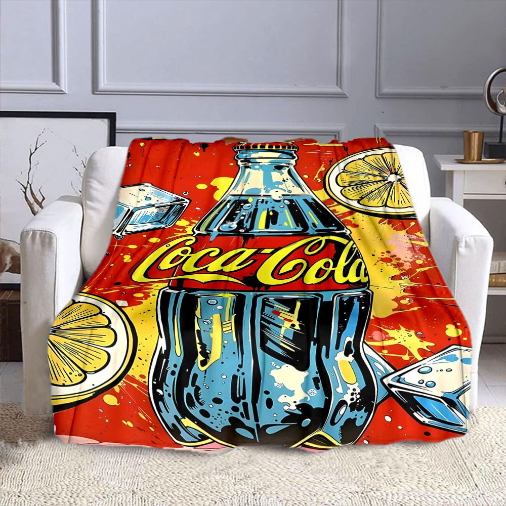 Retro Coca-Cola with Lemon and Ice Patterned flannel blanket perfect for the bedroom living room, sofa, or a little nap