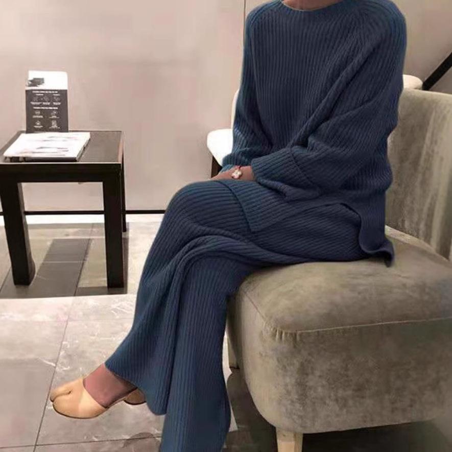 Autumn and Winter Hot Selling Long-sleeved Solid Color Knitted Casual Two-piece Knitted Sweater