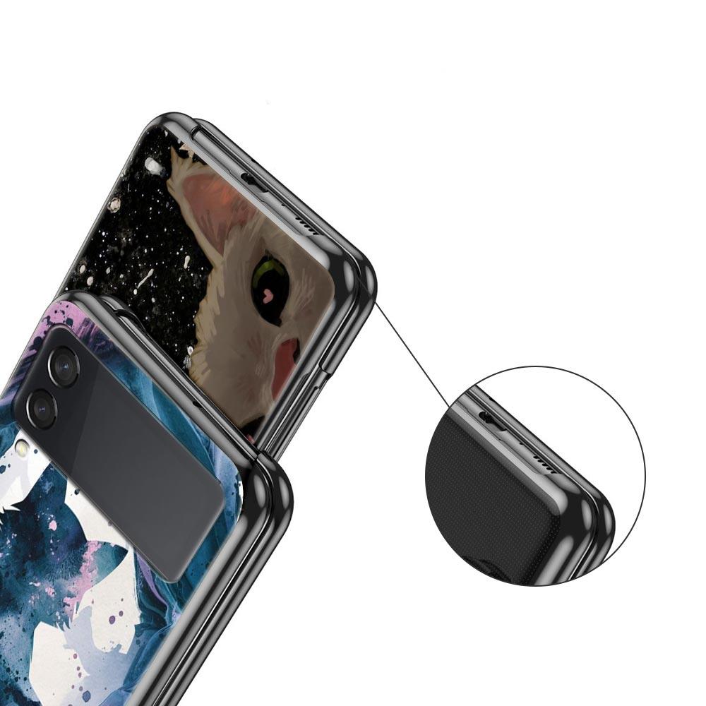 Cute Cat Hard PC Phone Case For Samsung Galaxy Z Flip 7 6 5 4 Black Cover For Galaxy Z Flip 3 Foldable Fundas Shell Capas Bags