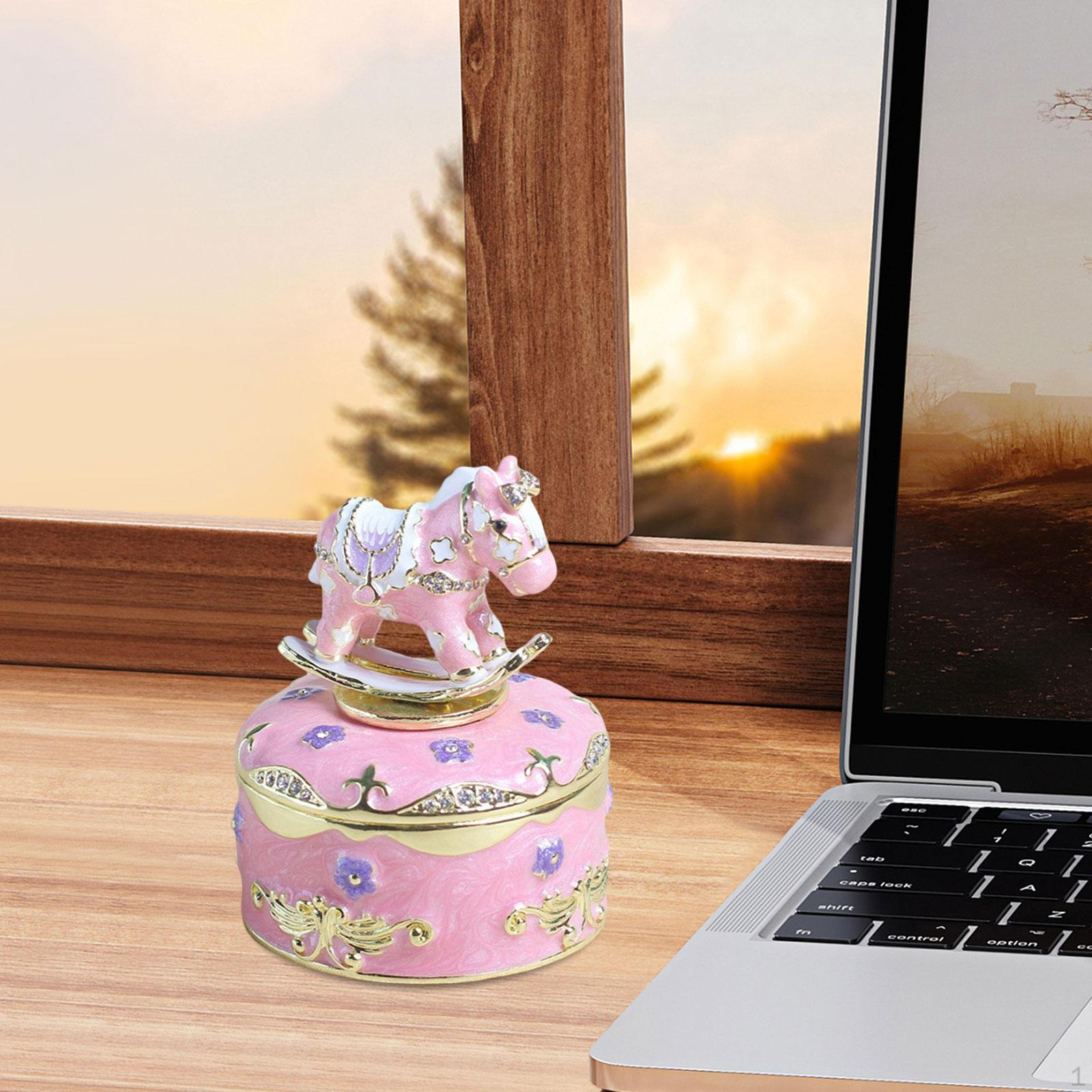 

Trinket Box Enameled Hinged Jewelry Cute Decoration Rings Holder Organizer for Gift Photo Pink Trojan