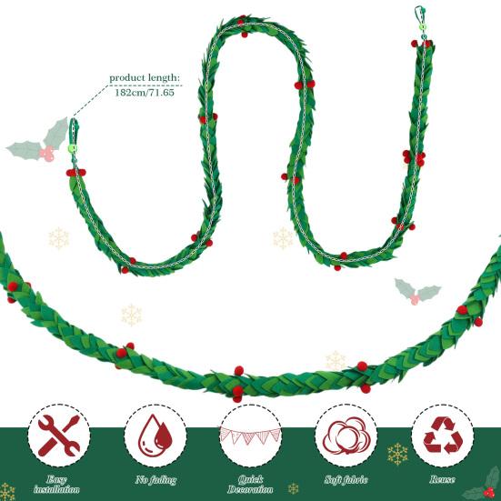 Guirlanda de Azevinho de Natal de Feltro de 6 pés Guirlanda de Folhas de Visco Feita à Mão com Bagas Vermelhas para Decoração de Casa, Casamento, Festa, Lareira