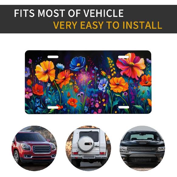 Wildflower Flower Art Front License Plate for Women Car Vanity Plates Decorative Aluminum Metal Cute Novelty License Plate Cover for Men 6x12 Inch (4