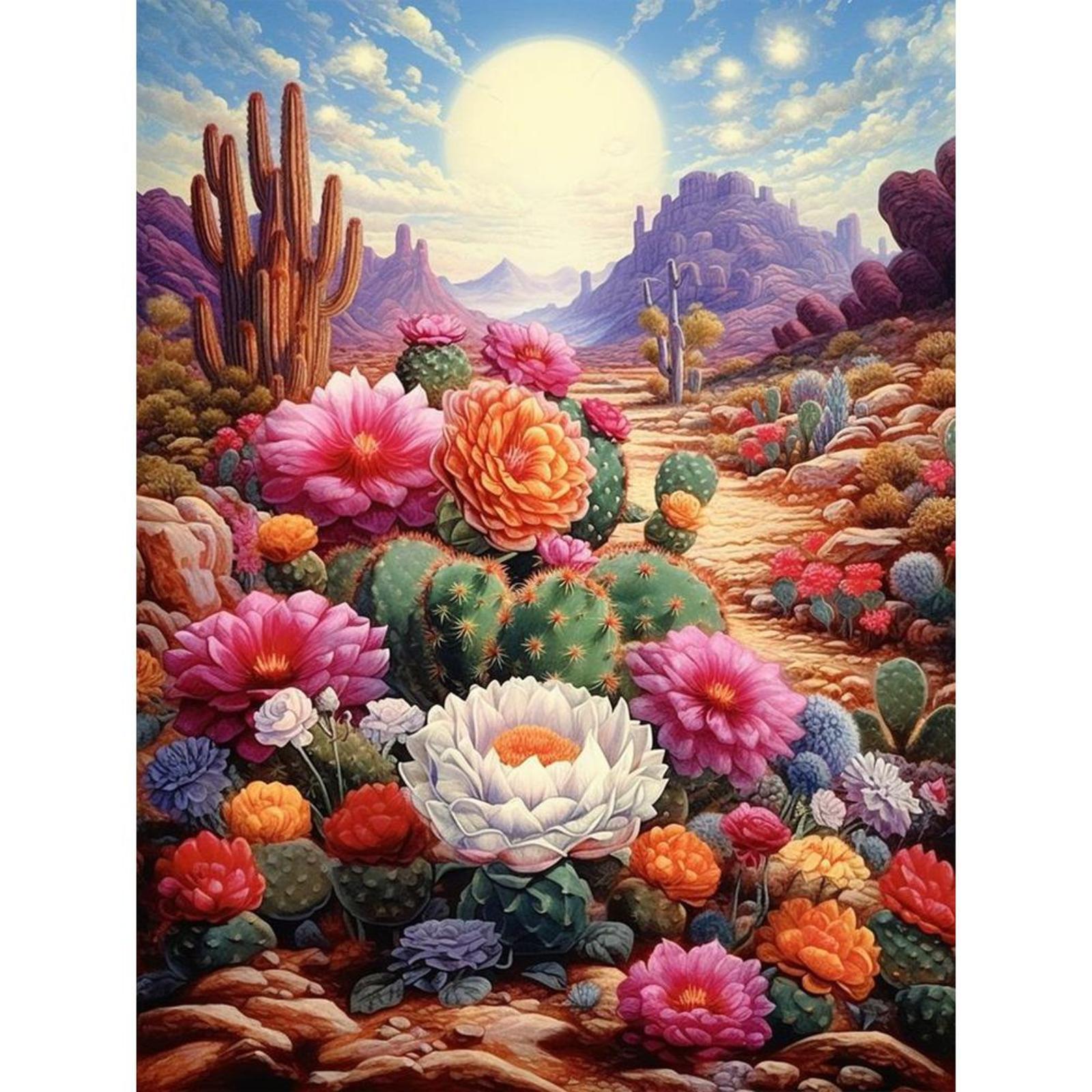 5D DIY Full Round Drill Diamond Painting Desert Cactus Flowers Home Decor