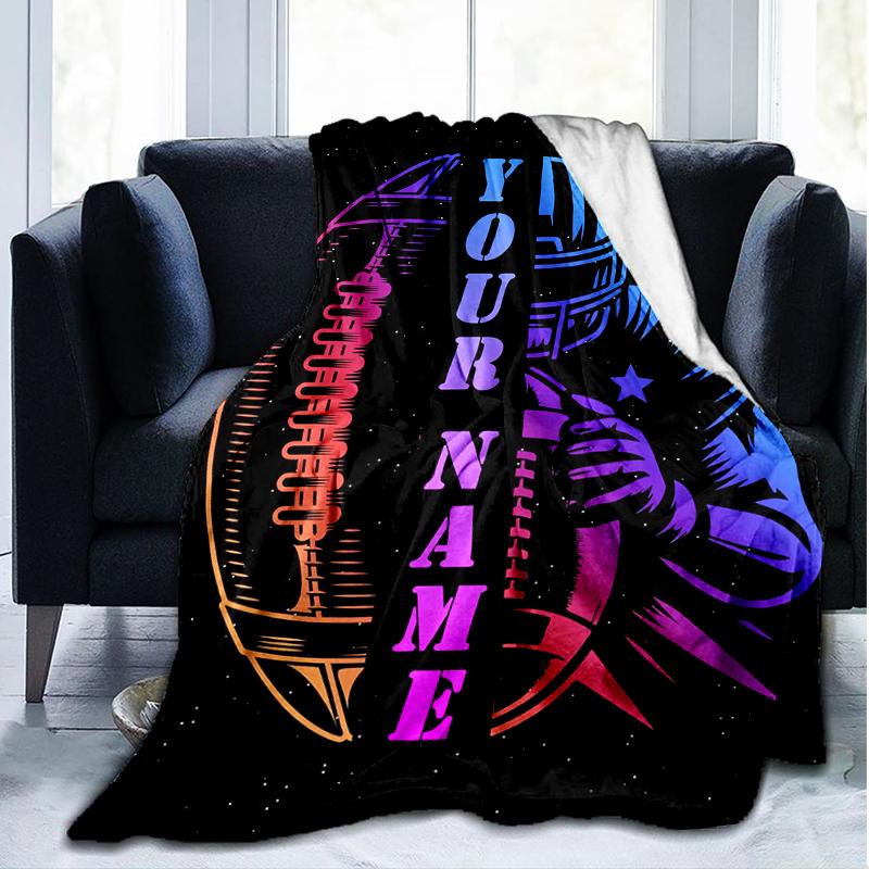 1PC Custom Name Football Player Artwork outdooor Flannel blankets Patterns Throw Blanket All-Season Soft Gift for Couch, Bed, Camping gifts