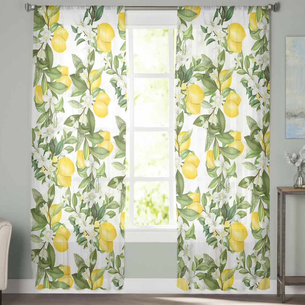 Sommer Zitronenblätter Blumen Transparente Vorhänge Fenstertüllvorhänge Für Wohnzimmer Schlafzimmer Für Küche Schleier Vorhänge Dekoration