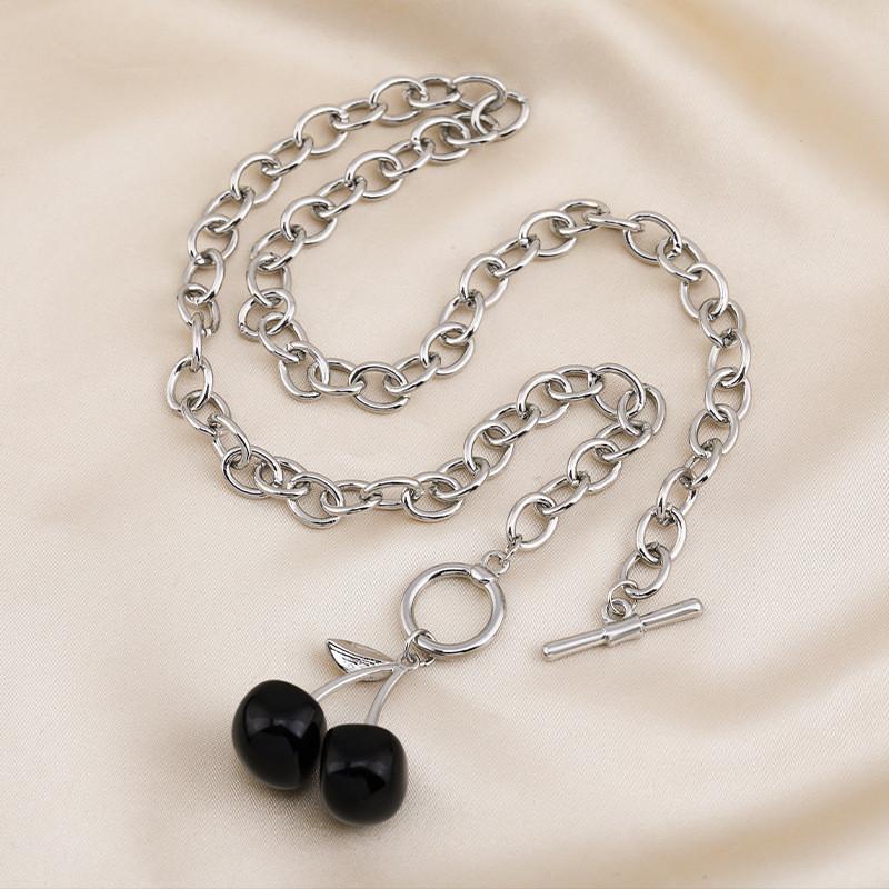 

Elegant Cherry Pendant Necklace For Women Trendy Titanium Steel Choker 75cm