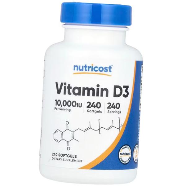 Витамин Д, Холекальциферол, Vitamin D3 10000, Nutricost  240гелкапс (36647060)