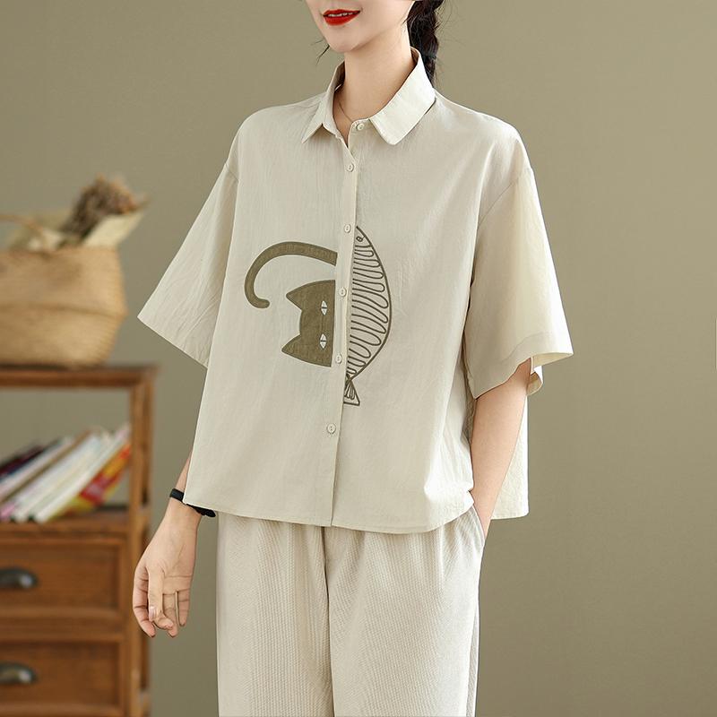 DIMANAF 2026 Women Plus Size New Summer Blouse Shirt Short Sleeve Casual Loose Lady Tops Shirts Cotton Button