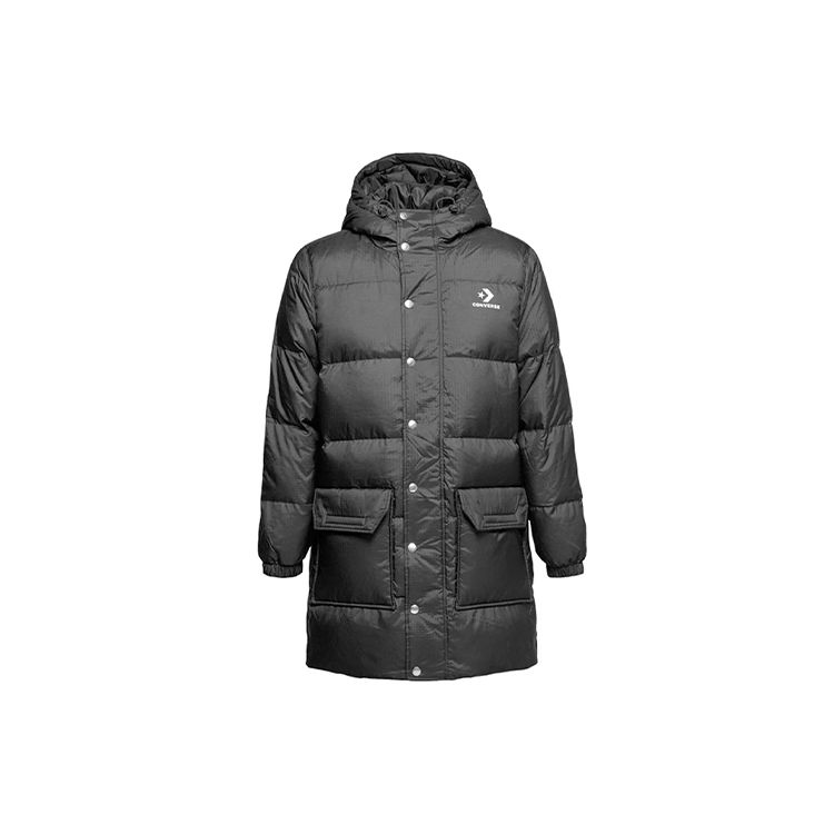 

Теплый пуховик средней длины с капюшоном и принтом логотипа Converse, мужская верхняя одежда, черный 10006882-A01