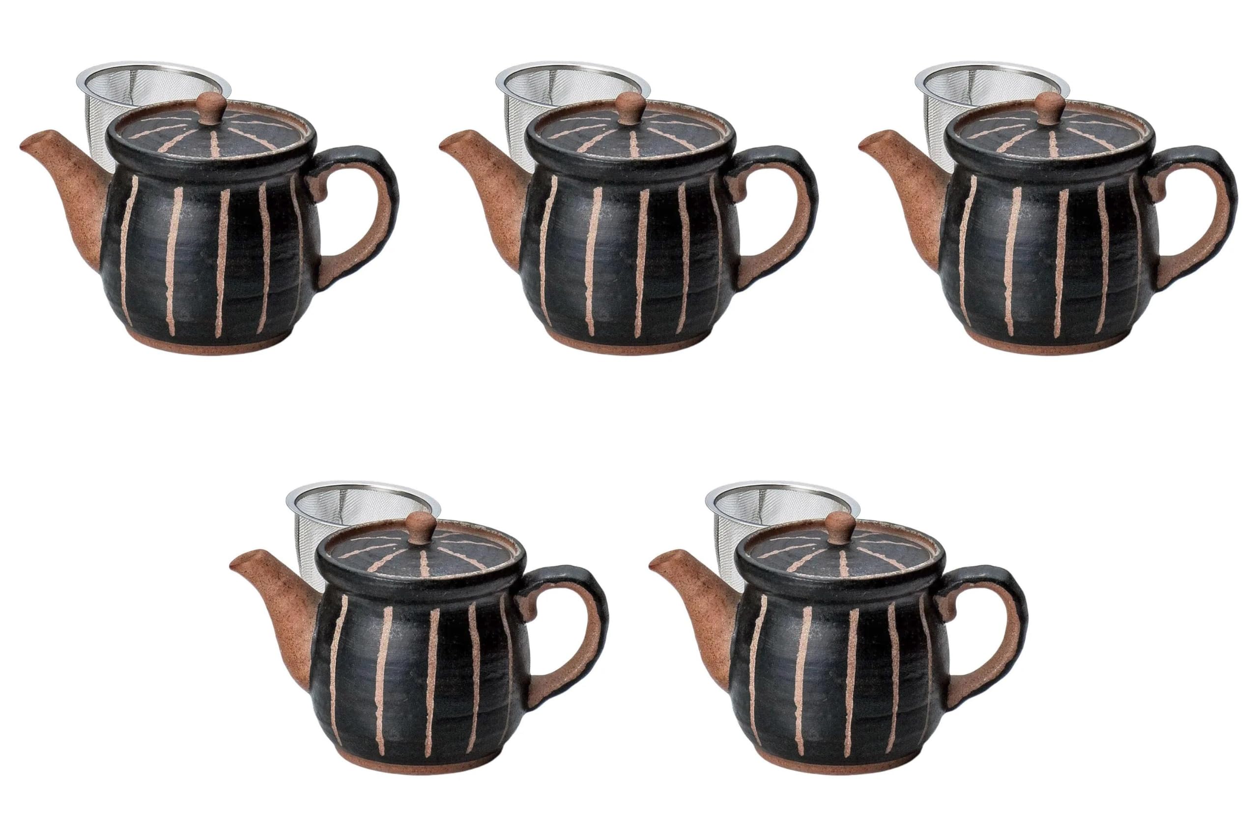 

Set of 5 Large Carved Horsetail Pots Pots by Setomonohonpo (Black) (with Strainer) [500cc] чёрный