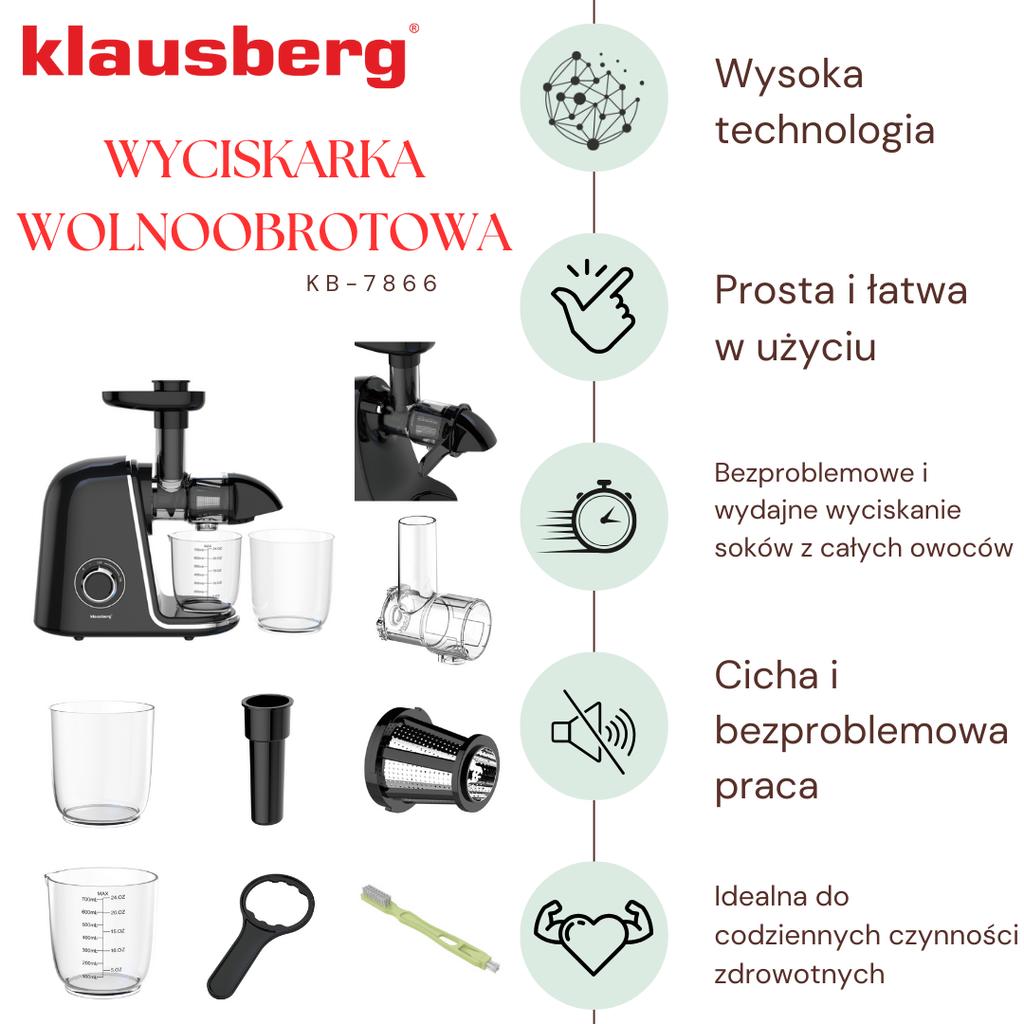 Sokowirówka Wolnoobrotowa 150W Do Owoców I Warzyw COLD PRESS KLAUSBERG KB-7866