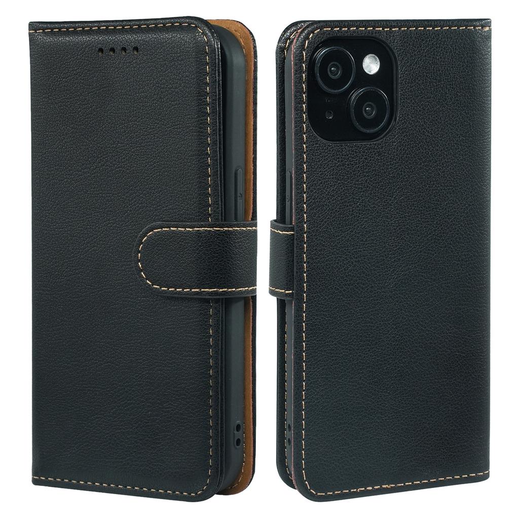 For iPhone 14 Case RFID Blocking Wallet Litchi Texture Leather Phone Cover Magnetic Clasp