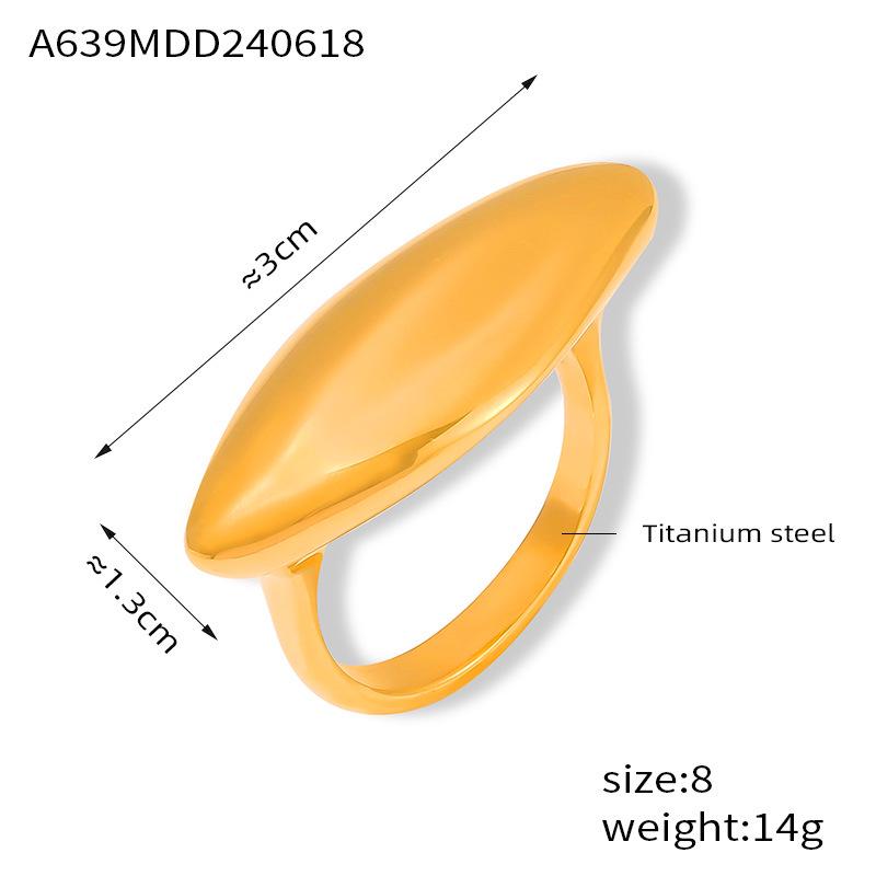 European Style Geometric Oval Ring: Gold-Plated Titanium Steel, Hip Hop Street Fashion Size 8