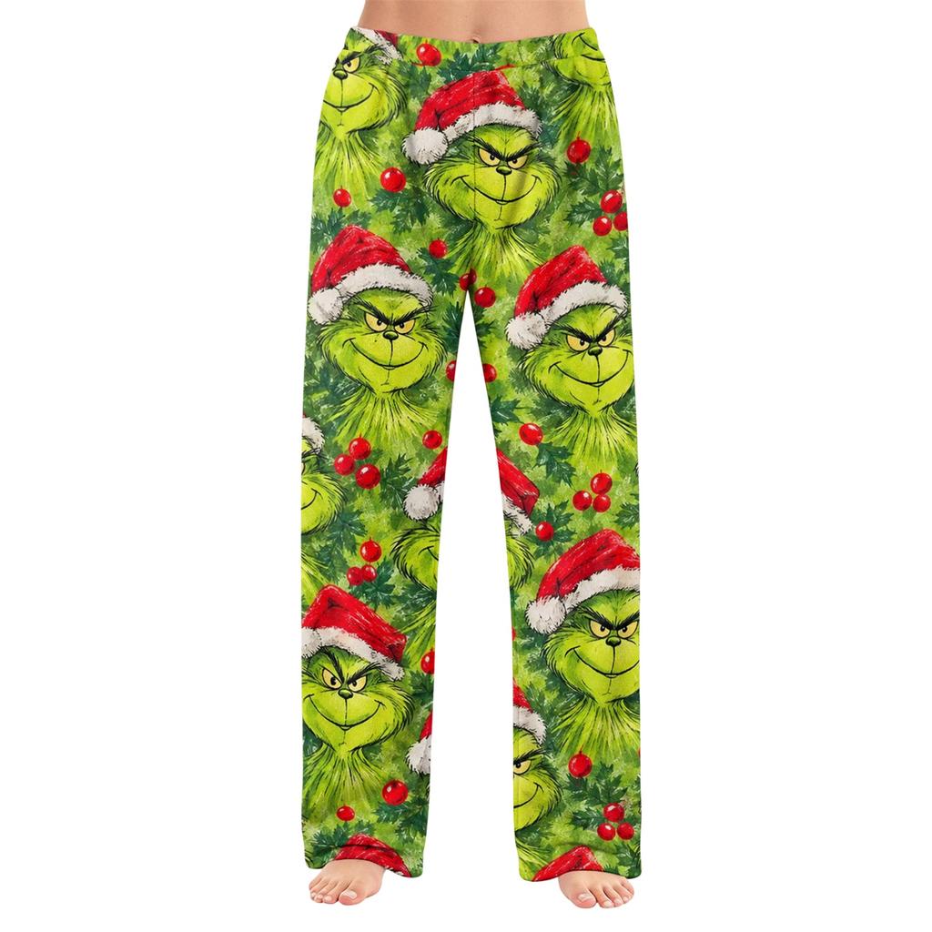Women's Christmas Print Flannel Pajama Pants Loose Fit Sleep Bottoms for Holiday Lounging