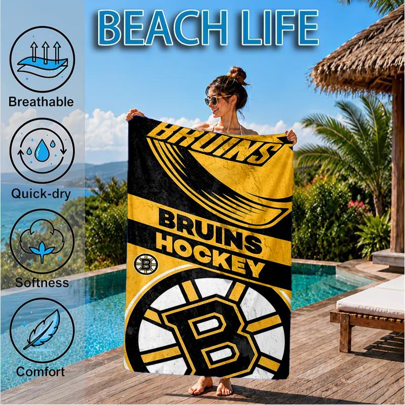 Bruins Emblem Hockey Beach Towel, Super Soft Microfiber, Perfect Gift for Her/Him, Birthday, for Pool, Beach, Travel, Decor Beach Party