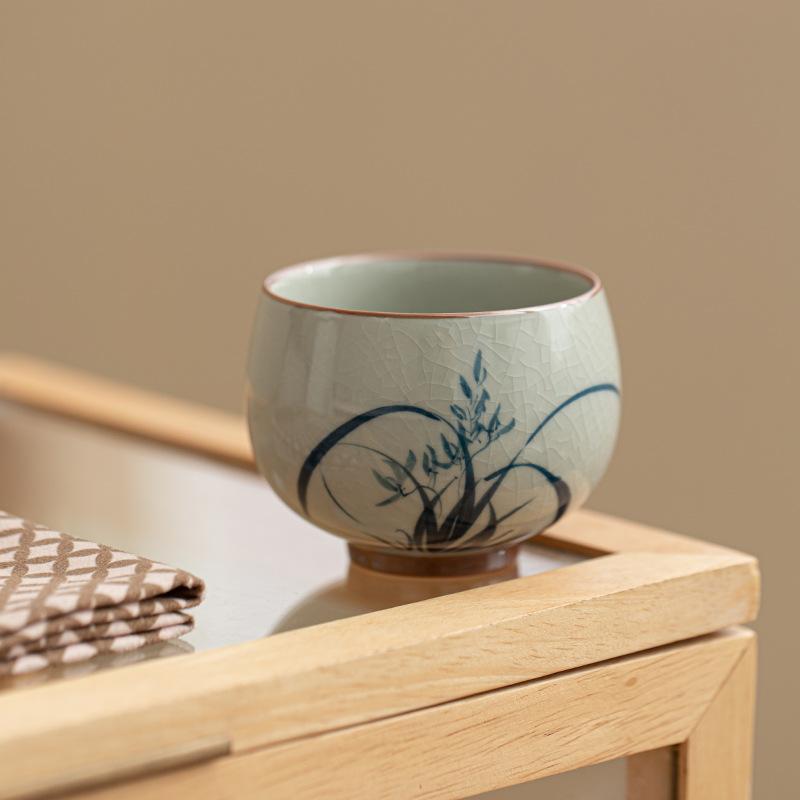 Creative Hand-painted Bamboo Teacups Retro Ceramic Tea Mug Chinese Kung Fu Master Cup Household Small Tasting Teaware Drinkware