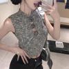 Spring-Summer Hong Kong Style Hot Girl 3D Floral Hollow-out Short Slim Fit Tank Camisole Slimming Internet Celebrity Knitted Top