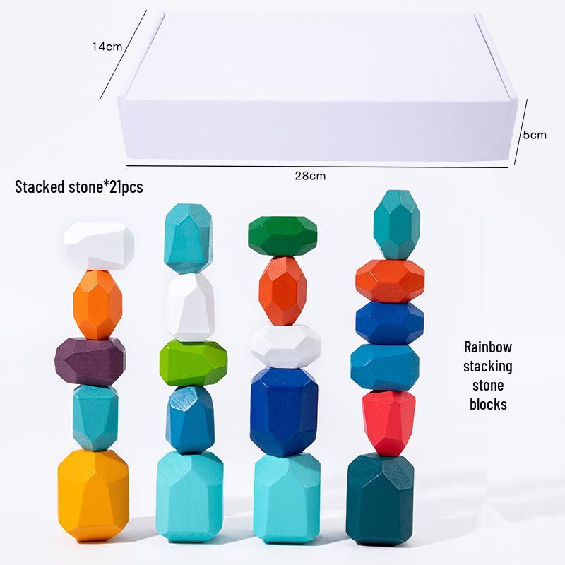 Colored Wooden Stacking Stones Balance Game - Children's Early Education Puzzle Toys
