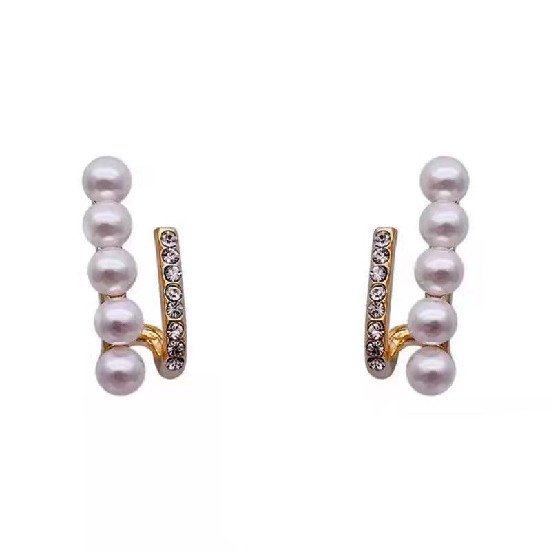 Pearl Earrings, Double Vertical Wave Niche Design Light Luxury, Versatile Stud Earrings for Women