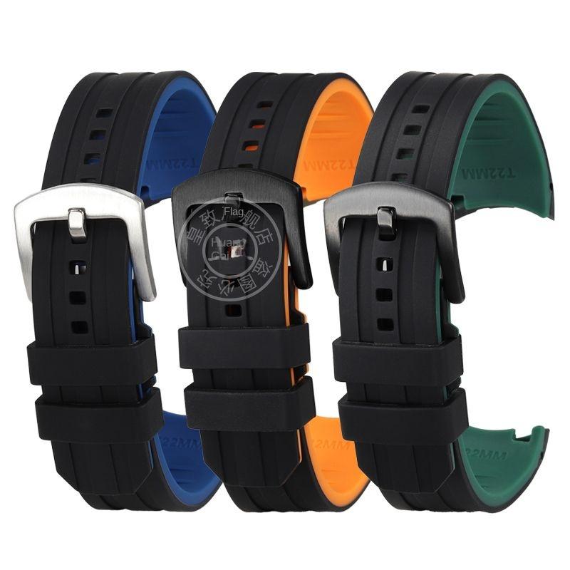 20mm 22mm Waterproof Silicone Watch Strap for Casio Tissot Seiko No.5 Green Water Ghost Citizen Arc Mouth Curved End Watch Chain