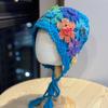 New Autumn and Winter Colorful Hand Crocheted Literary Knitted Hat for Women Ethnic Style Sweet and Versatile Double Layer Cotton Toe Cap