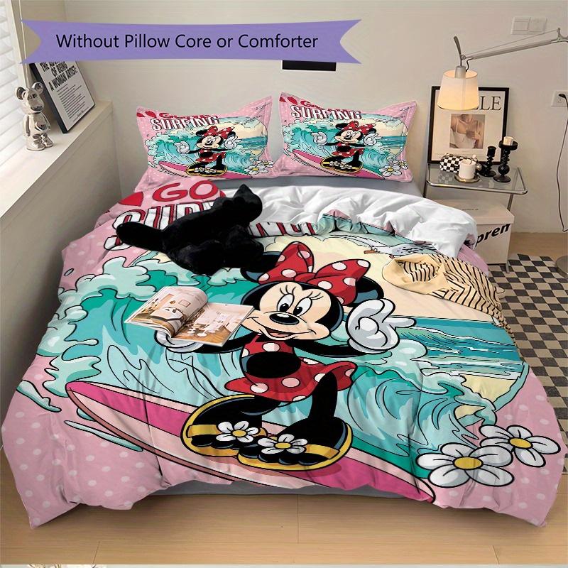 3pcs Gone Surfing Minnie Mouse Quilt Cover Set (1 Quilt Cover + 2 Pillowcases Without Pillow Core), High-Definition Printing for Home and Dormito
