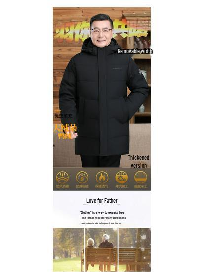 2025 Men's Mid-Length Down Jacket: Thickened White Duck Down, Business Casual, Winter Outerwear for Middle-Aged and Elderly.