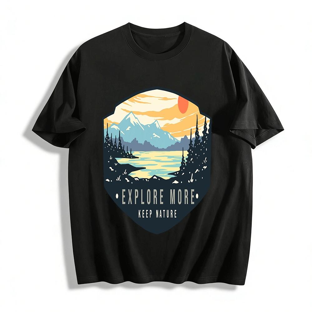 Explore More Keep Nature Sunset Mountain Graphic Casual Tee Pure cotton T-shirt XXS
