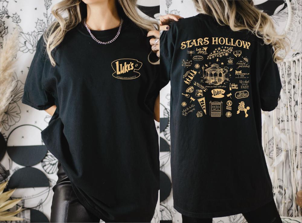 Stars Hollow Two Sided Comfort Colors Shirt Back Front Stars Hollow Adult Shirt Lukes Diner Tee Clothing Graphic Short Sleeve