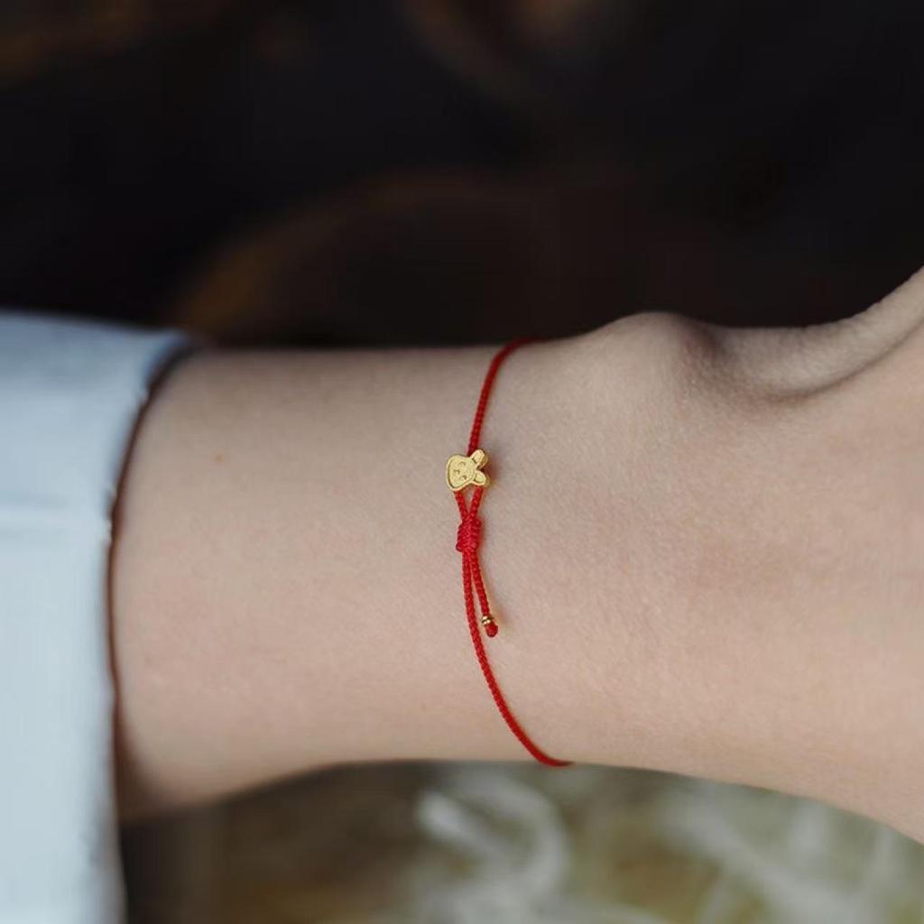 Zodiac Rabbit Adjustable Red String Bracelet - Handmade, Unisex Design, Perfect for Couples & Students