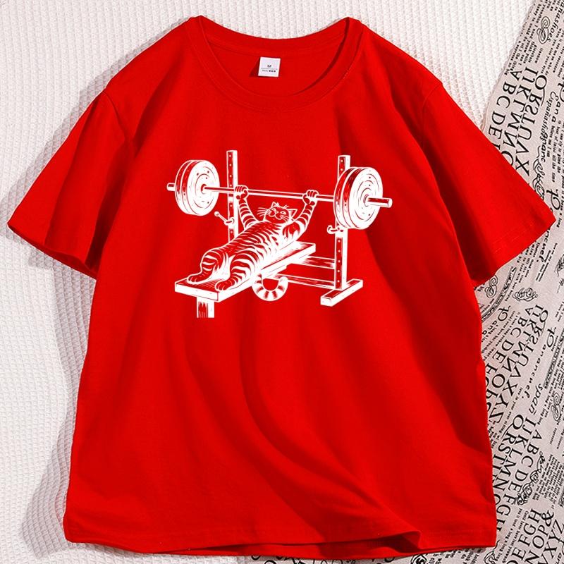 

Кошка Жим лежа Зал Футболка Мужская Женская Повседневная Хлопок Тренировочная Футболка Забавная Пауэрлифтинг Любители Зала Фитнес Футболка Одежда S