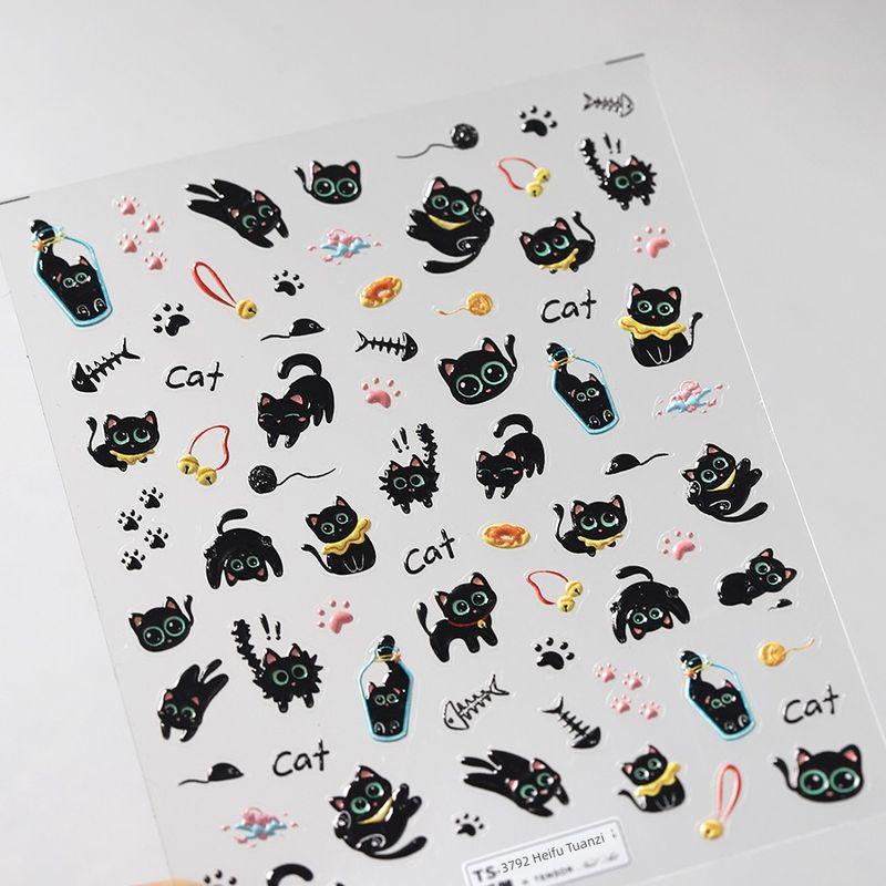 

Qiji Cartoon Black Kitten Three-Dimensional Relief Nail Stickers Waterproof Nail Sticker Decorative Decals Ornament 3792 TS-3792 (stereo)